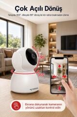 Güvenlik Kamerası 360 Derece Dönebilen Full Hd Smart Ip Kamera CMR8 Beyaz