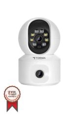 Güvenlik Kamerası 360 Derece Dönebilen 1080P Çift Kamera Full Hd Smart Ip Kamera CMR10 Beyaz