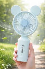 Şarjlı El Vantilatörü Ayıcık Kulaklı 2 Kademeli Işıklı Mini Fan F12 Mavi