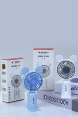 Torima F-12 Mavi Mini Taşınabilir Fan Şarjlı 2 Kademeli Ledli Ayıcık Kulak Vantilatör Klima Soğutucu Fan