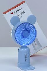 Torima F-12 Mavi Mini Taşınabilir Fan Şarjlı 2 Kademeli Ledli Ayıcık Kulak Vantilatör Klima Soğutucu Fan