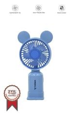Torima F-12 Mavi Mini Taşınabilir Fan Şarjlı 2 Kademeli Ledli Ayıcık Kulak Vantilatör Klima Soğutucu Fan