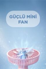 Şarjlı El Vantilatörü Ayıcık Kulaklı 2 Kademeli Işıklı Mini Fan F12 Pembe