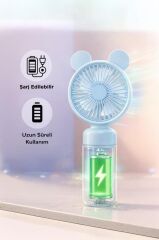 Şarjlı El Vantilatörü Ayıcık Kulaklı 2 Kademeli Işıklı Mini Fan F12 Pembe