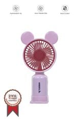 Torima F-12 Pembe Mini Taşınabilir Fan Şarjlı 2 Kademeli Ledli Ayıcık Kulak Vantilatör Klima Soğutucu Fan