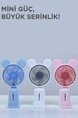 Torima F-12 Pembe Mini Taşınabilir Fan Şarjlı 2 Kademeli Ledli Ayıcık Kulak Vantilatör Klima Soğutucu Fan