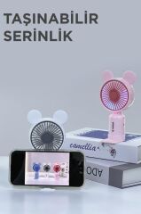 Torima F-12 Beyaz Mini Taşınabilir Fan Şarjlı 2 Kademeli Ledli Ayıcık Kulak Vantilatör Klima Soğutucu Fan
