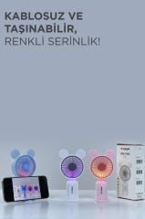 Torima F-12 Beyaz Mini Taşınabilir Fan Şarjlı 2 Kademeli Ledli Ayıcık Kulak Vantilatör Klima Soğutucu Fan