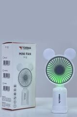 Torima F-12 Beyaz Mini Taşınabilir Fan Şarjlı 2 Kademeli Ledli Ayıcık Kulak Vantilatör Klima Soğutucu Fan