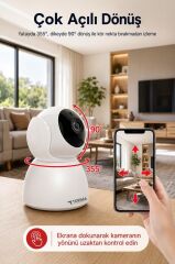 Güvenlik Kamerası 360 Derece Dönebilen Full Hd Smart Ip Kamera CMR8 Beyaz