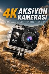 Aksiyon Kamerası 4K Ultra Hd Wifi Su Geçirmez Kamera AC01 Siyah