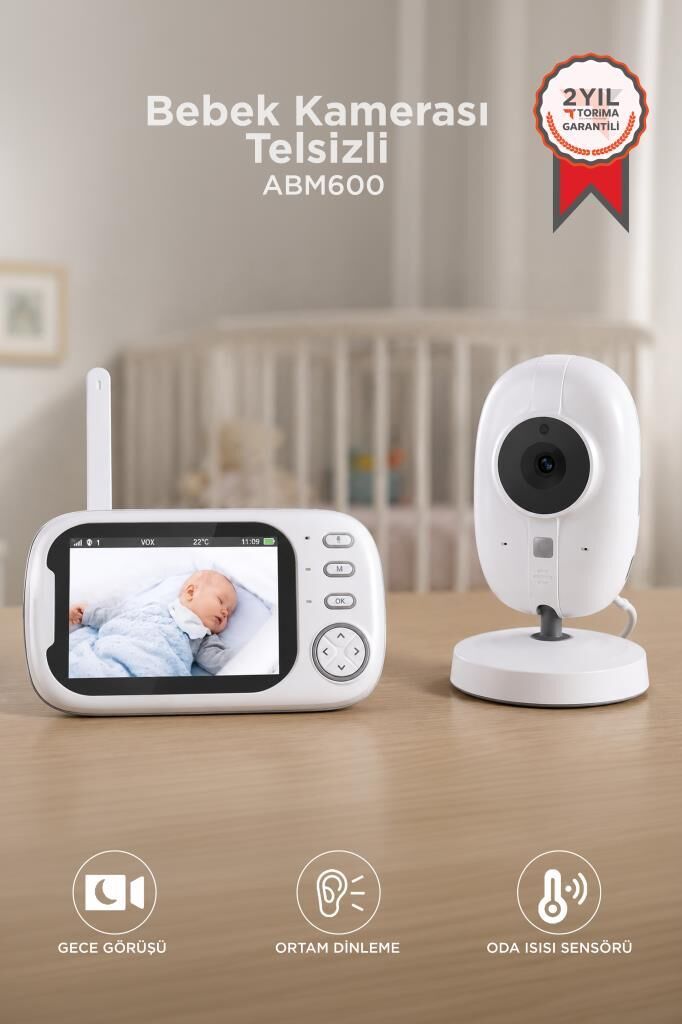 Bebek Kamerası Telsiz Monitörlü Full Hd Smart Ip Güvenlik Kamerası ABM600 Beyaz