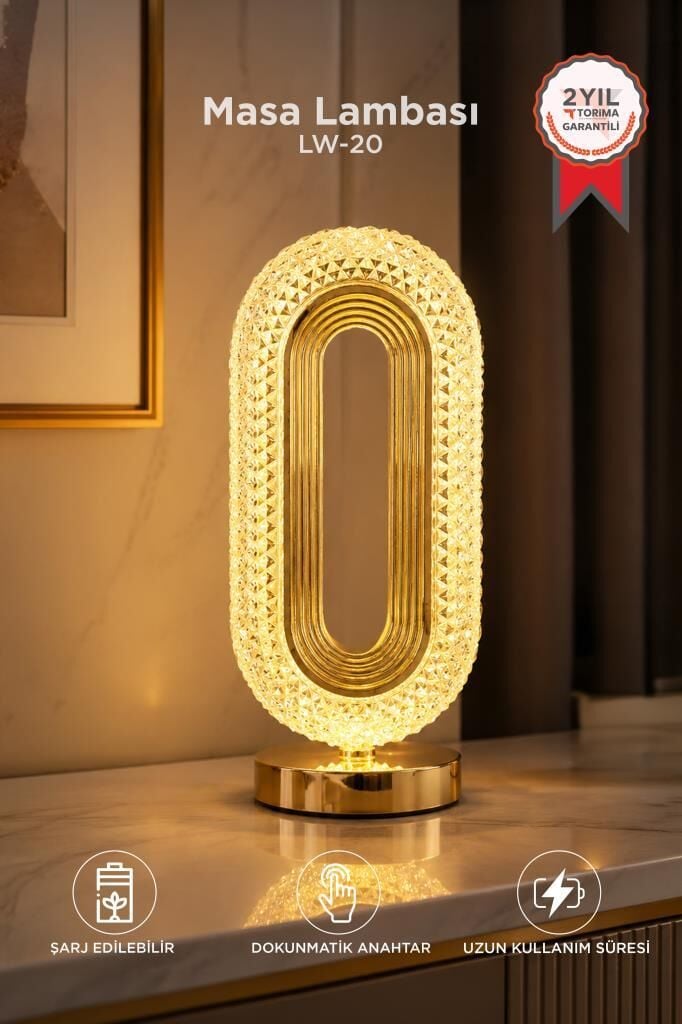 Kristal Elmas Masa Lambası Led Işıklı Şarjlı Dokunmatik Akrilik Gece Lambası LW20