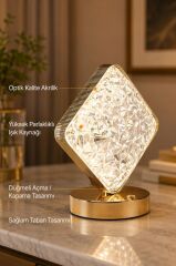 Kare Kristal Elmas Masa Lambası Led Işıklı Şarjlı Dokunmatik Akrilik Gece Lambası LW25