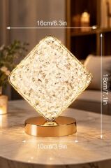 Kare Kristal Elmas Masa Lambası Led Işıklı Şarjlı Dokunmatik Akrilik Gece Lambası LW25