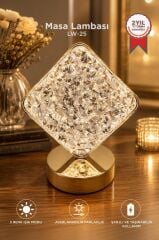Kare Kristal Elmas Masa Lambası Led Işıklı Şarjlı Dokunmatik Akrilik Gece Lambası LW25