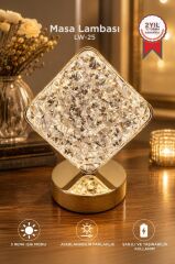 Kare Kristal Elmas Masa Lambası Led Işıklı Şarjlı Dokunmatik Akrilik Gece Lambası LW25