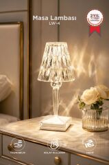 Abajur Kristal Elmas Masa Lambası Led Işıklı Şarjlı Dokunmatik Akrilik Gece Lambası LW4
