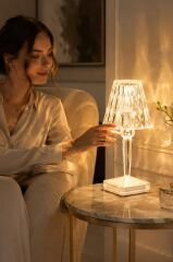 Abajur Kristal Elmas Masa Lambası Led Işıklı Şarjlı Dokunmatik Akrilik Gece Lambası LW4