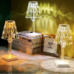 LW-4 Şarjlı Abajur Kristal Elmas Masa Lambası Dokunmatik Romantik Akrilik Led Gece Lambası