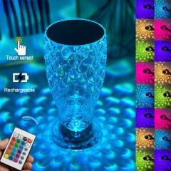 Vazo Kristal Elmas Masa Lambası Led Işıklı Şarjlı Dokunmatik Akrilik Gece Lambası LW8