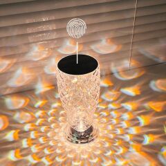 Vazo Kristal Elmas Masa Lambası Led Işıklı Şarjlı Dokunmatik Akrilik Gece Lambası LW8