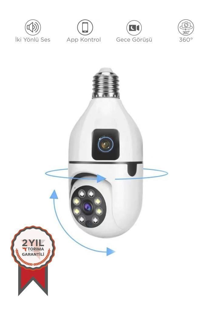 Güvenlik Kamerası Gece Görüşlü 360 Derece Dönebilen Wifi Ampül Smart Ip Kamera CMR13 Beyaz