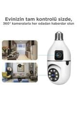 CMR-13 Çift Kameralı 360° Full Hd 1080p Ampül Smart Ip Güvenlik Kamerası