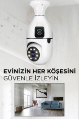 Güvenlik Kamerası Gece Görüşlü 360 Derece Dönebilen Wifi Ampül Smart Ip Kamera CMR13 Beyaz