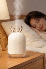 Hava Nemlendiricisi Buhar Makinesi Geyik Figürlü Aroma Difüzör 220 ML H1 Beyaz