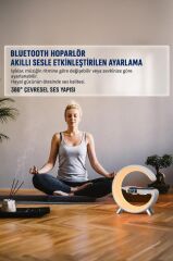 Bluetooth Hoparlör Kablosuz Şarjlı Saat Masa Lambası 3in1 G1 Siyah