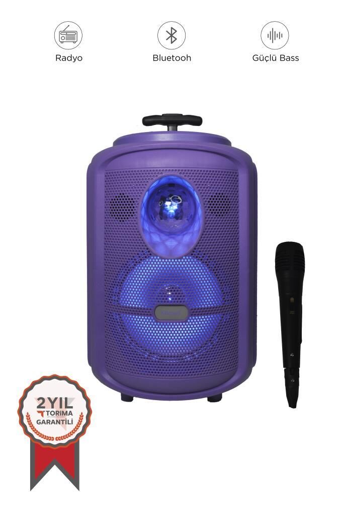 Torima KTS-2111 Mor RGB Ledli Mikrofonlu Tekerlekli Bluetooth Hoparlör Speaker
