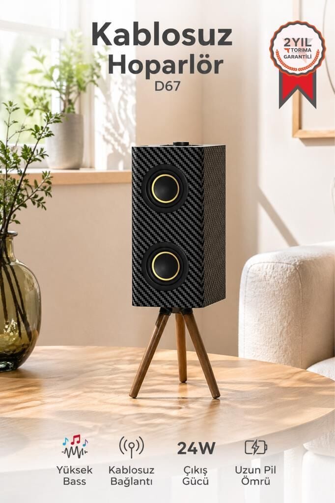 Kablosuz Hoparlör 24W 3000mAh Taşınabilir Ayaklı Speaker D67 Siyah