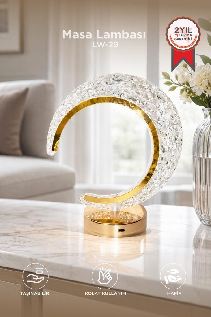 Ay Kristal Elmas Masa Lambası Led Işıklı Şarjlı Dokunmatik Akrilik Gece Lambası LW29