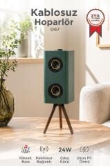 Kablosuz Hoparlör 24W 3000mAh Taşınabilir Ayaklı Speaker D67 Yeşil