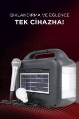 Torima KTS-1769 Mikrofon,1 Led Ampül ve Fenerli Bluetooth Hoparlör Güneş Panelli Powerbank Kamp Hoparlörü