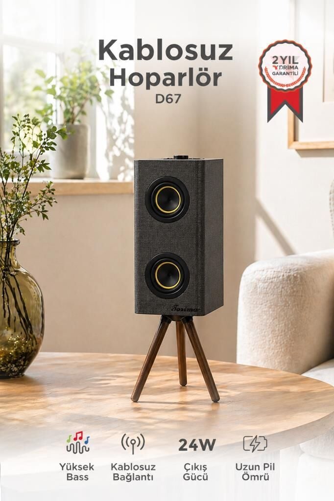 Kablosuz Hoparlör 24W 3000mAh Taşınabilir Ayaklı Speaker D67 Gri