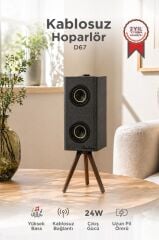 Kablosuz Hoparlör 24W 3000mAh Taşınabilir Ayaklı Speaker D67 Gri