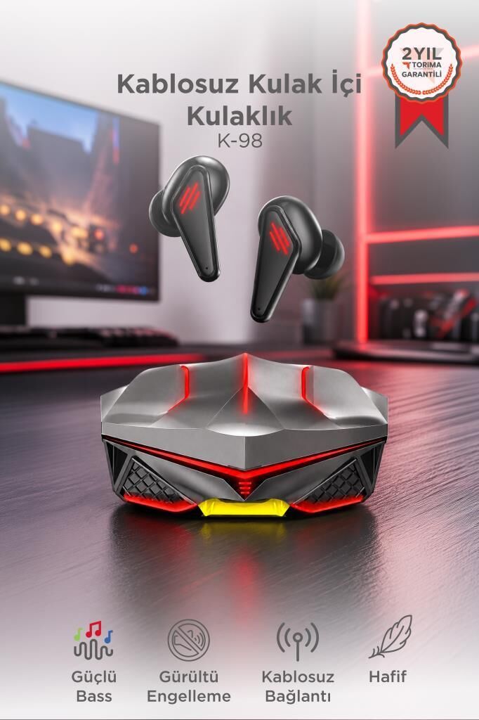 Bluetooth In-Ear Headphones with LED Light Gaming Headset K98 Black