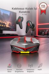 Bluetooth Kulaklık Kulak İçi Led Işıklı Oyuncu Kulaklık K98 Siyah