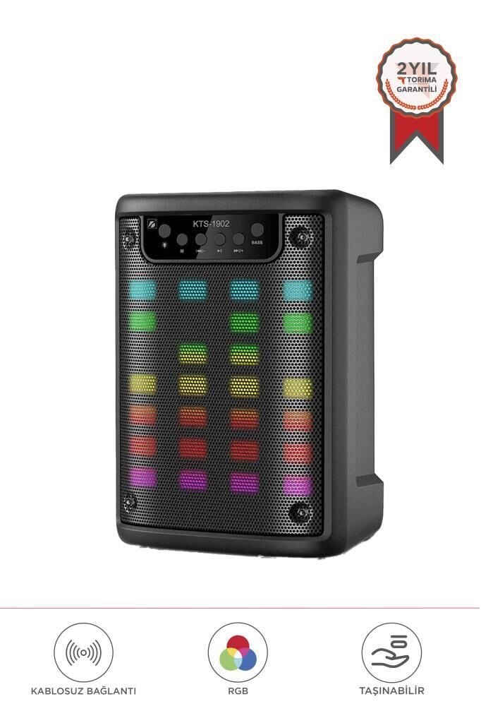 Torima KTS-1902 Led Işıklı Taşınabilir Bluetooth Hoparlör 10W Güçlü Ses, USB,SD,AUX Girişli Speaker