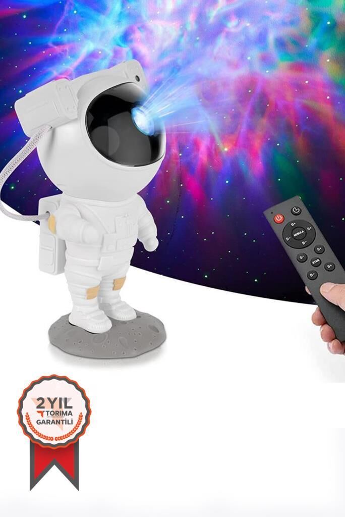Astronot Projektör Led Galaksi Uzaktan Zamanlayıcı Kumandalı Gece Lambası LW6 Beyaz