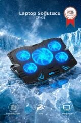 Laptop Soğutucu Ayarlanabilir Rgb Dizüstü Bilgisayar Soğutma Fanı CF05 Siyah