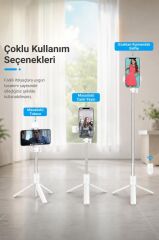 Tripod Çok Amaçlı Kumandalı Kablosuz Selfie Çubuğu S03 Beyaz