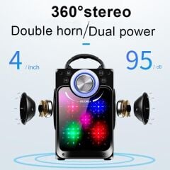 Bluetooth Hoparlör Ledli Kumandalı USB TF FM Radyo Hoparlör KTS-822S Siyah