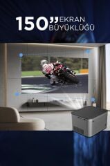 Torima  HY350 Gri Taşınabilir Sinema Projektörü 4K 1080P Ev Sineması Bluetooth Android Akıllı Projeksiyon Wifi