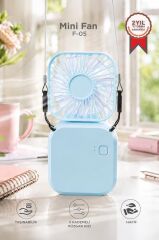 Torima F-05 Mini Fan Tutmalı Şarjlı 3 Kademeli Vantilatör Klima Soğutucu Fan Mavi