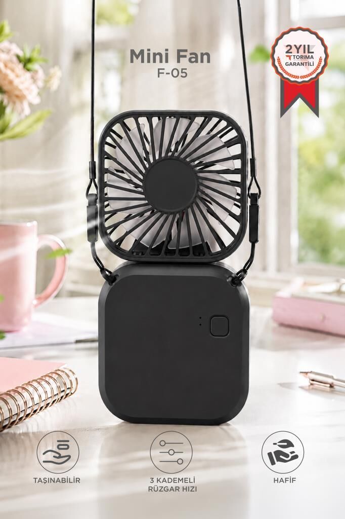Şarjlı El Vantilatörü 3 Kademeli Taşınabilir Mini Fan F05 Siyah