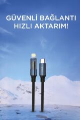 Torima U22 Siyah Type-C to Lightning 27W Hızlı Şarj Kablosu LED Ekranlı Dayanıklı Örgü Kablo