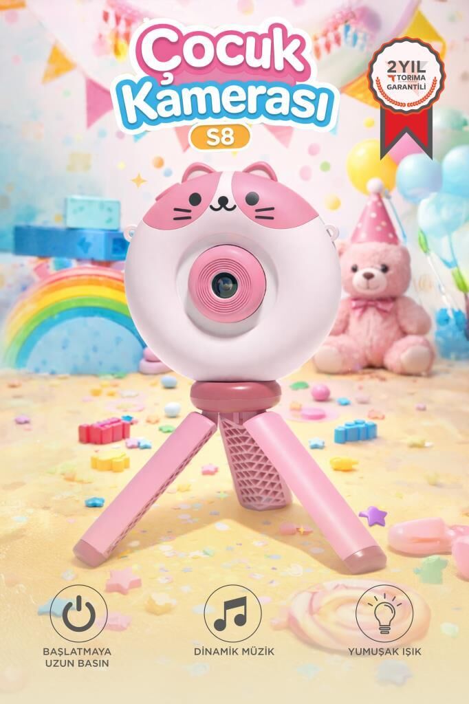 Dijital Fotoğraf Makineleri IPS Ekran Çocuk Kamerası Video Makinesi 1080P S8 Pembe